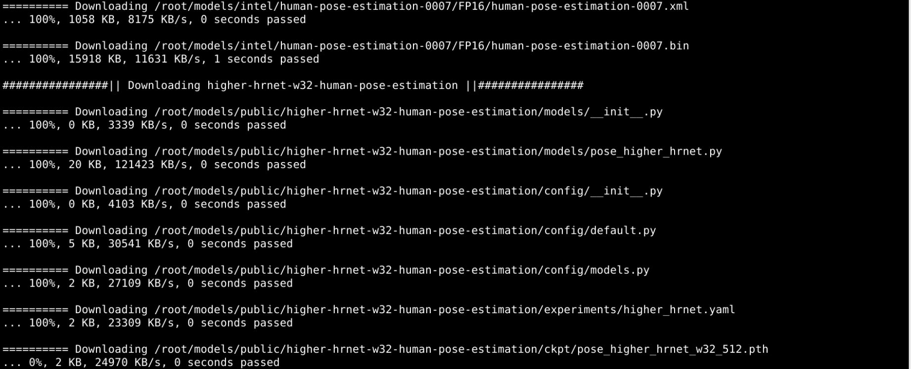 Screenshot of human-pose-estimation models downloading