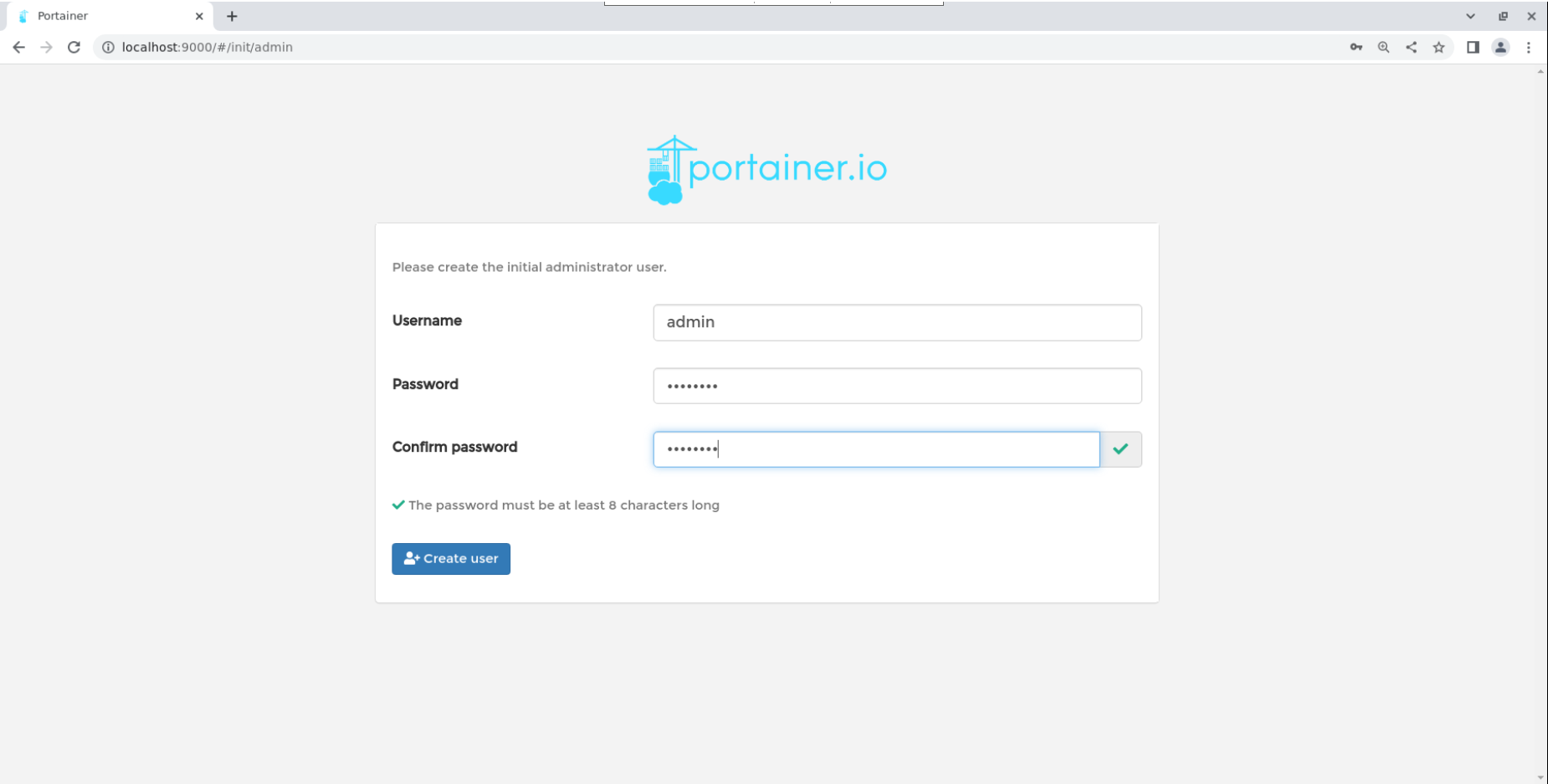 Screenshot of the Portainer login screen. 